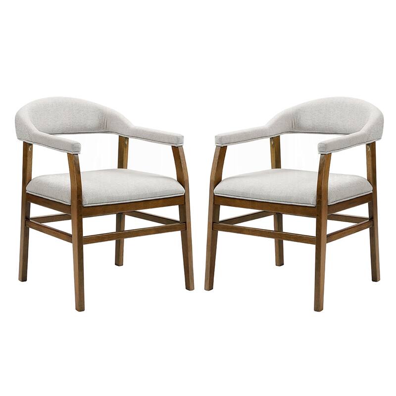 Set of 2 Upholstered Dining Arm Chairs in Dark Walnut - Dark Walnut - Set of 2