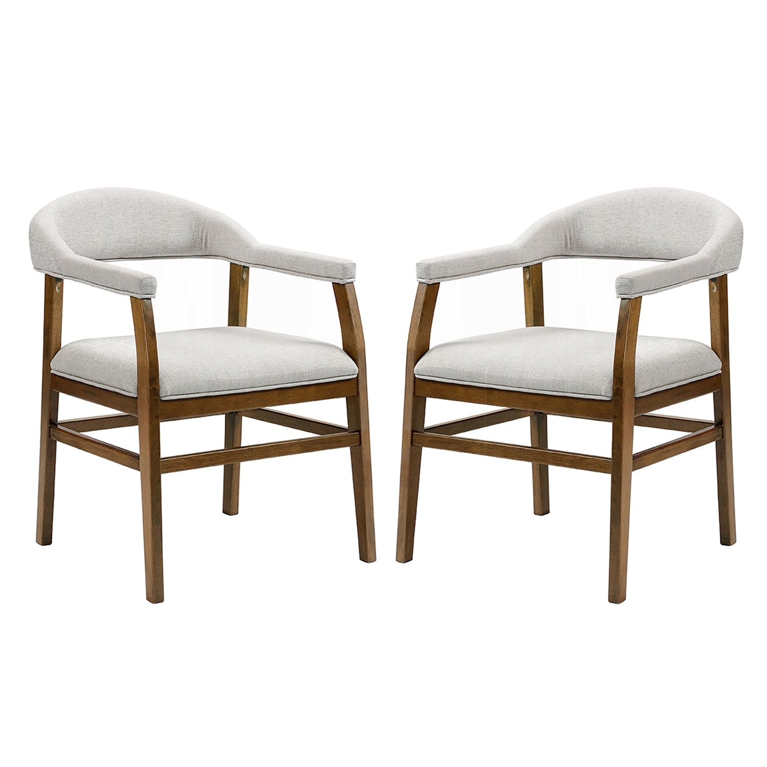 Set of 2 Upholstered Dining Arm Chairs in Dark Walnut