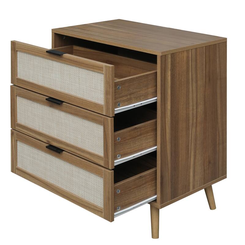 Farmhouse Walnut 3-Drawer Cabinet Nightstand Bedside Table