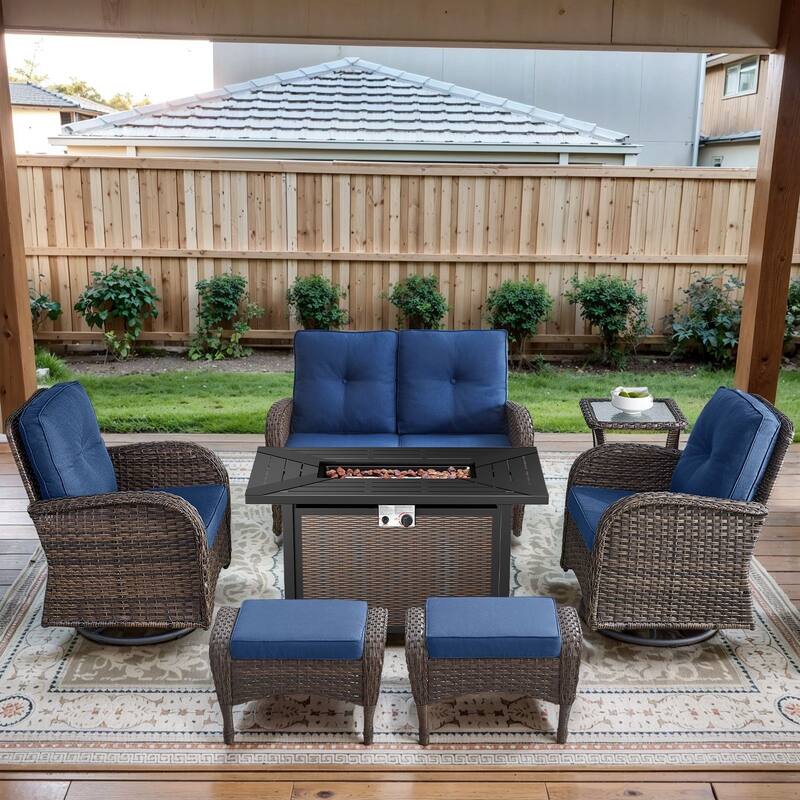 Gymojoy Outdoor Fire Pit Conversation Set, Loveseat Glider Sofa & Chairs - Patio Furniture Set