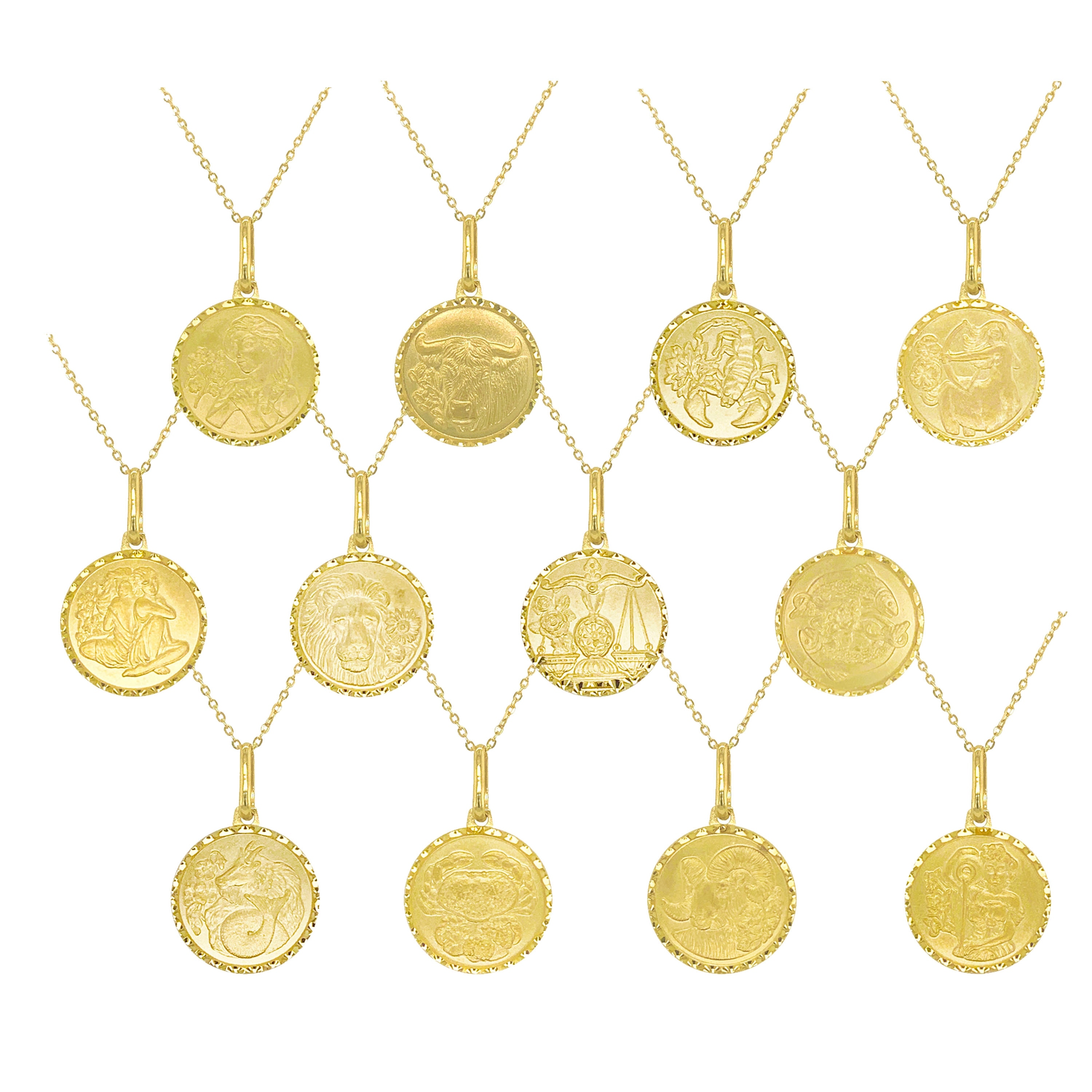 Zodiac Sign Necklace 14k Gold - Coin Pendant - 16-18 Inch Yellow Gold Necklace for Her - Women's Neckace