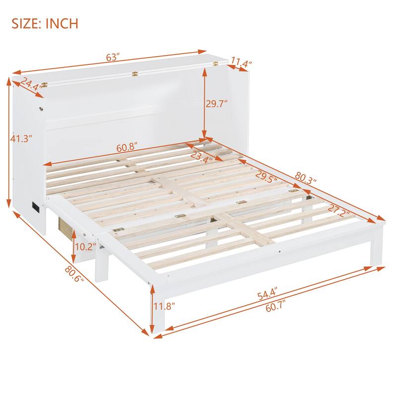 Modern Murphy Bed Wall Bed with Drawer, Sockets and USB Ports