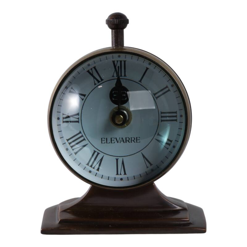 Metal Glass Desk Clock with Glass Lens and Roman Numerals Face on Base - 5" x 5" x 7"