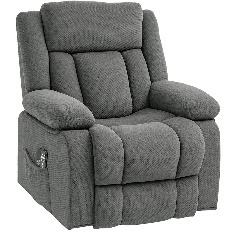 Grey Power Lift Recliner Chair with Massage Lumbar Heating and USB Charging Side Pockets