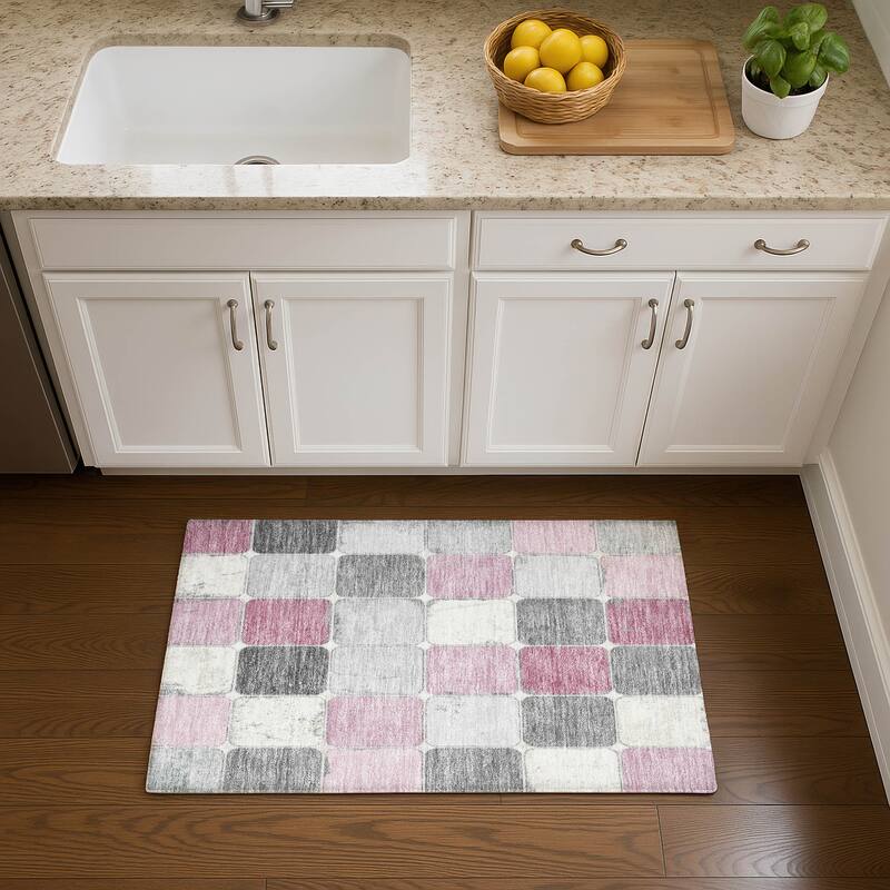 Premium Washable Super Soft Modern Blocks Mayfield Rug - Blush - 1'8" x 2'6"
