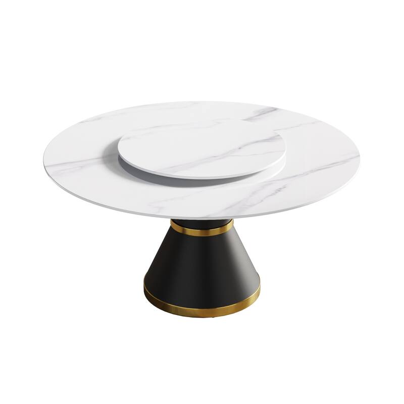 59" Modern Marble Dining Table Round Dining Table with Lazy Susan