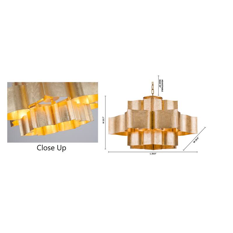 12 Light Gold Leaf 3 Tier Metal Frame Light Fixture