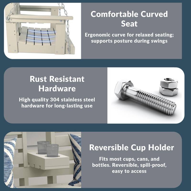 Nashville Poly 54 Inch Porch Swing with Folding Cup Holder