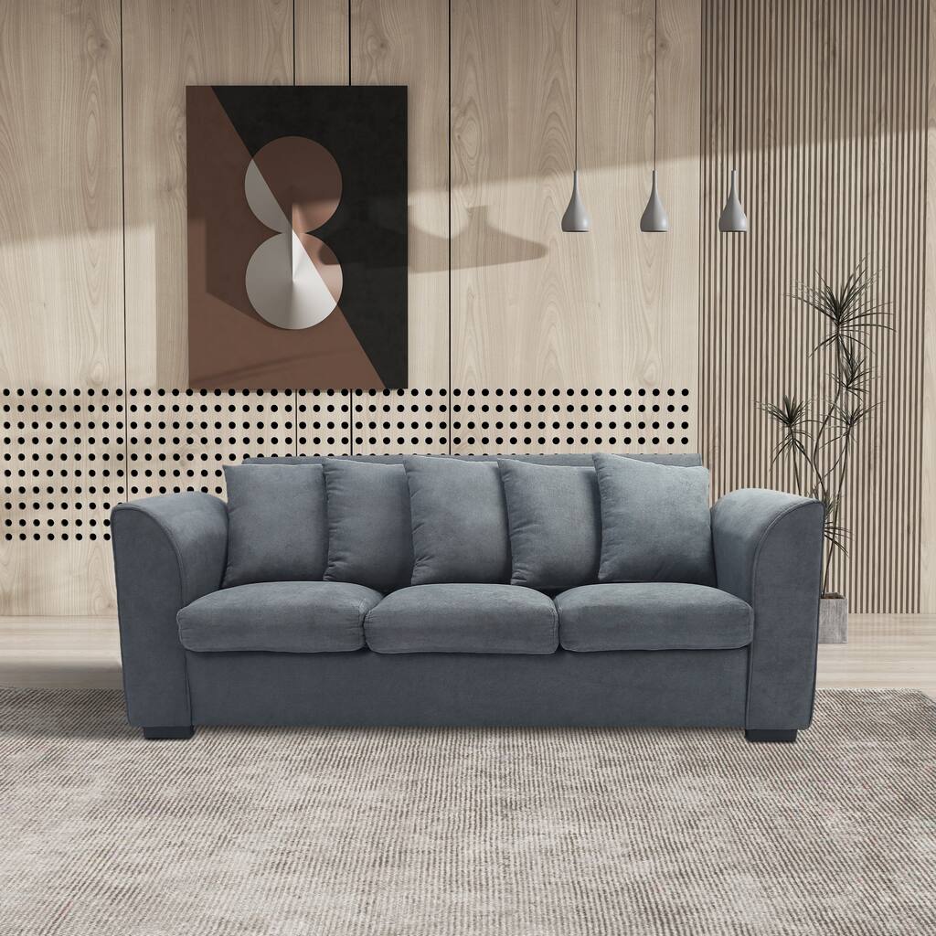 Modern Loveseat design, Tuxedo arms, clean-lined style, Metal Frame, Wood Species Eucalyptus, Plastic Leg