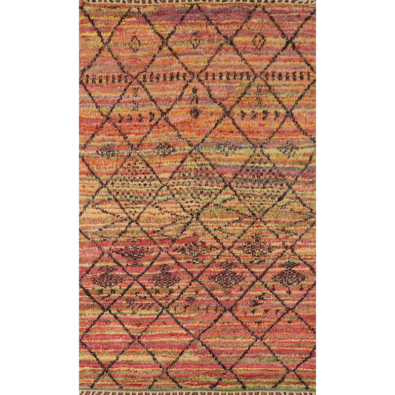 Trellis Moroccan Oriental Area Rug Hand-Knotted Wool Carpet - 5'1" x 9'0"