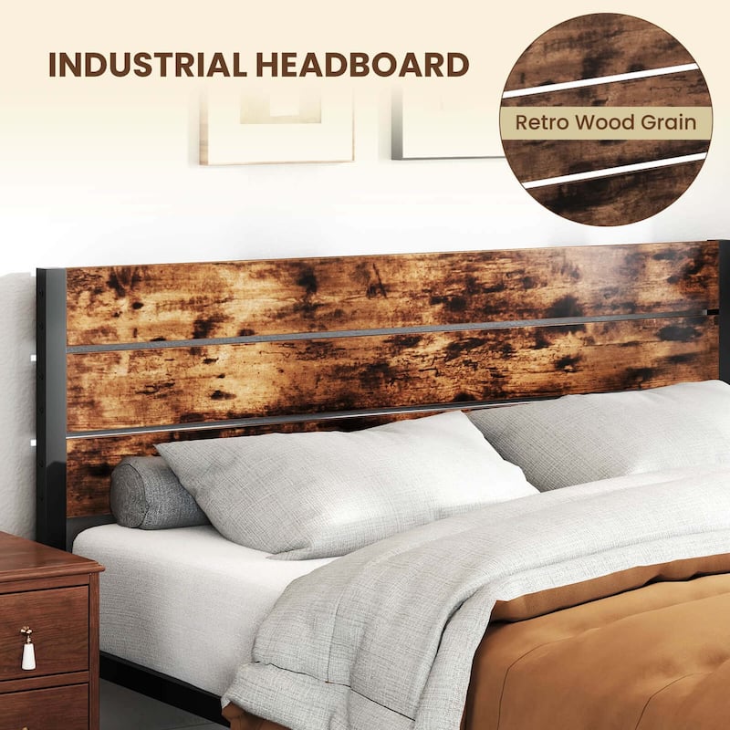 Costway Twin/Full/Queen/King Bed Frame with Tall Industrial Headboard