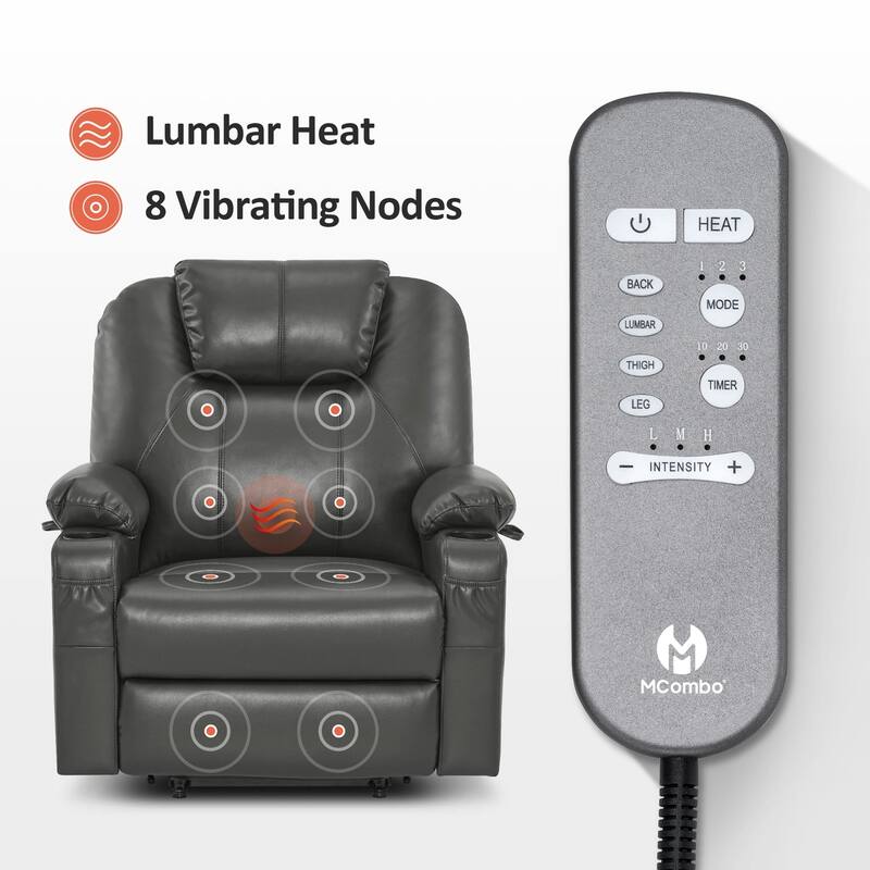 MCombo Medium-Wide Power Lift Recliner Chair Sofa with Massage and Heat for Elderly People, Faux Leather R7045