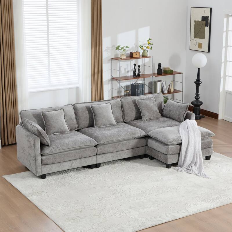 Roomfitters Large Upholstered 3-Seater Sofa with Plush Cushions and Pillows, Modern Cloud Couch for Living Room
