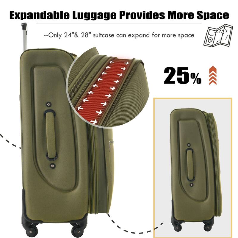 Softside Luggage Set with Expandable Suitcases, Duffel Bag, and TSA Lock, 4 Multi-Directional Spinner Wheels (20/24/28in)