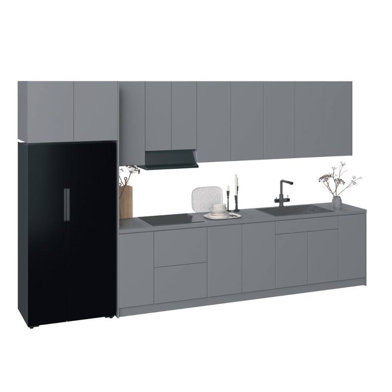 Kitchen Timeless Collection Gray & White Gloss Color Base Size 13Ft Wide - 157x24 - Silver