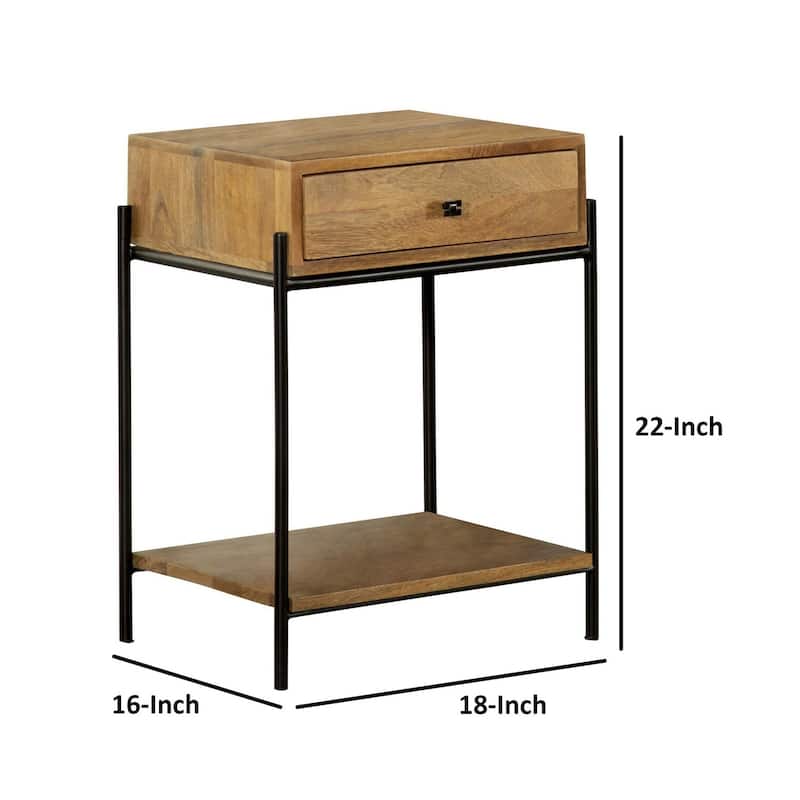 18 in. Brown and Black Square Wood End Table with Storage Drawer for Convenience