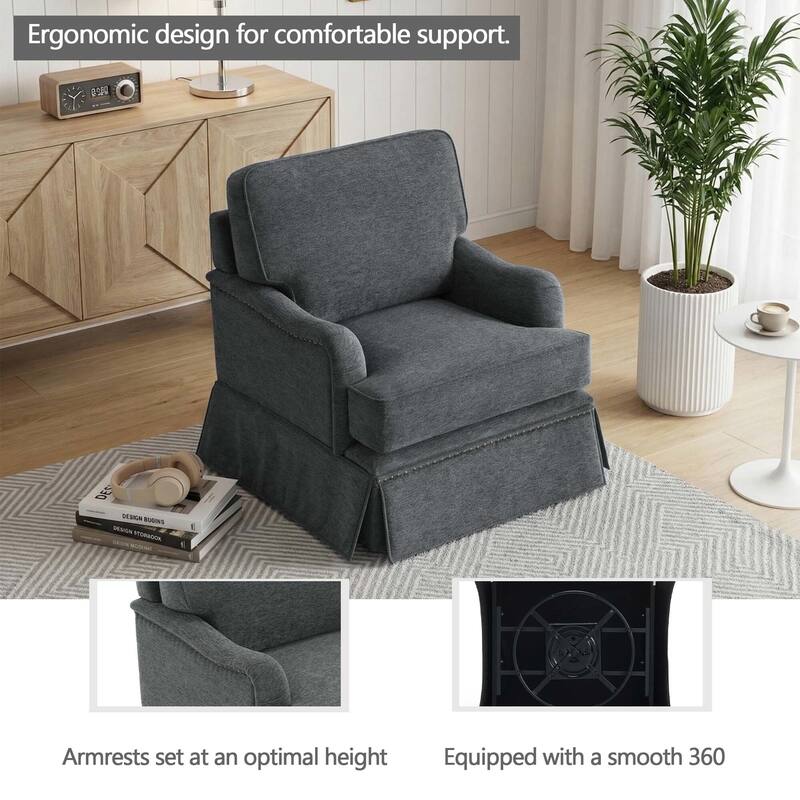 Modern Chenille Swivel Armchair and Storage Ottoman