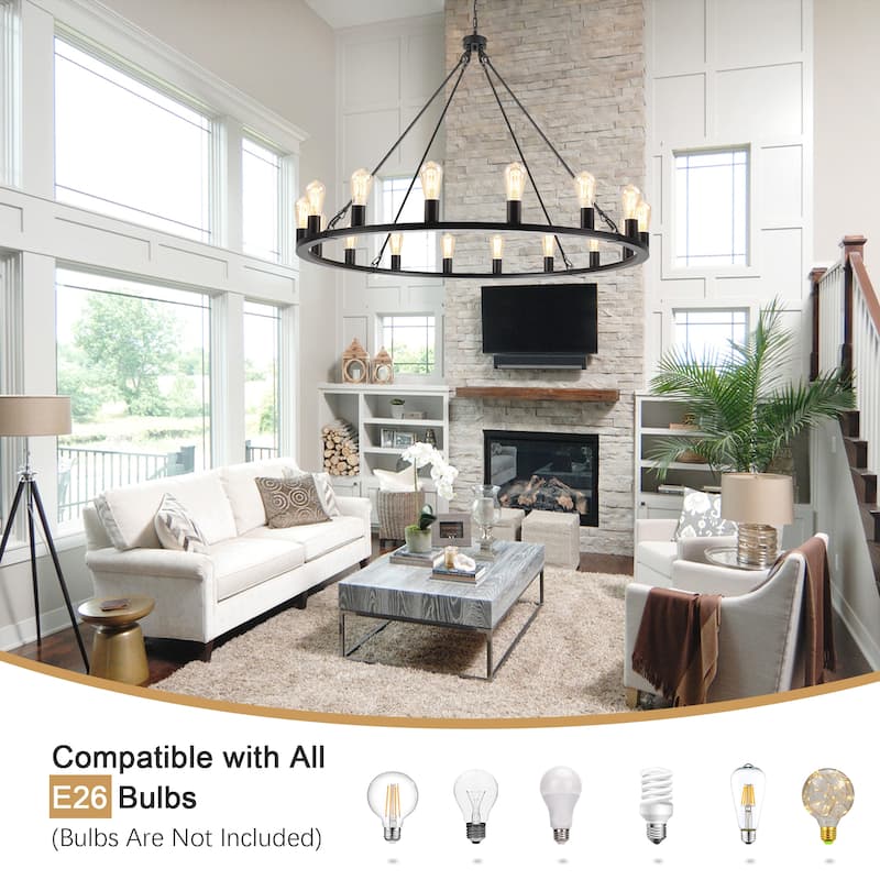 16-Light Vintage Circle Candlestick Wagon Wheel Chandelier Linear Chandelier Lighting for Kitchen Island