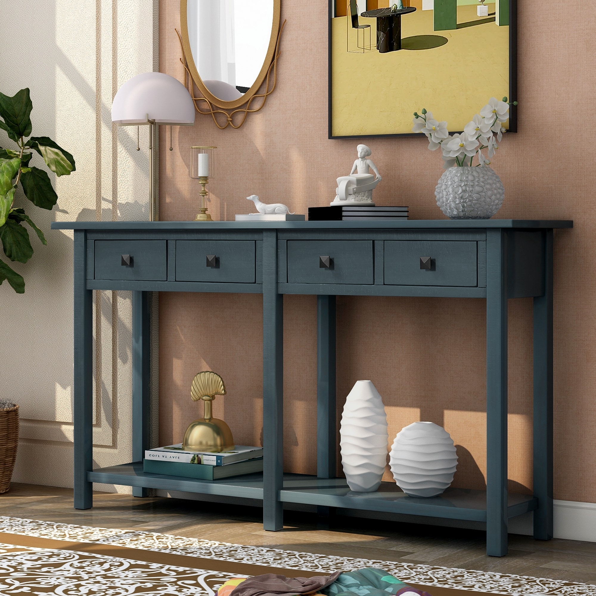 Antique blue best sale console table