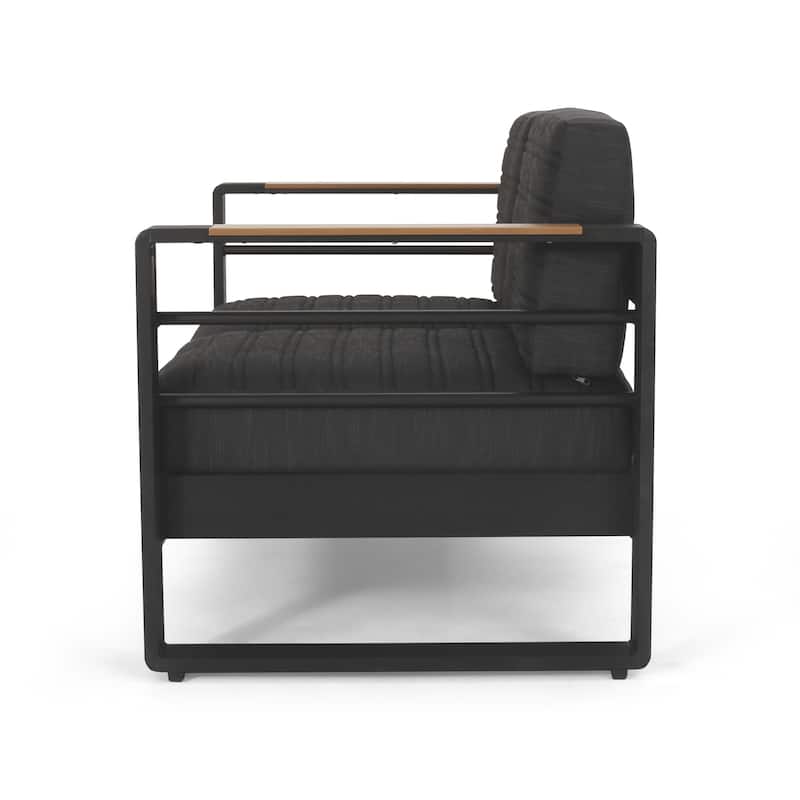 Giovanna Outdoor Black Aluminum Loveseat with Charcoal Cushions by Christopher Knight Home - 56.75" L x 27.50" W x 24.75" H
