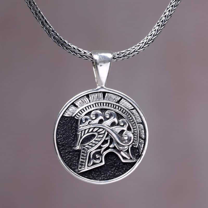 NOVICA Handmade Men's Sterling Silver Hayam Wuruk Helmet Necklace (Indonesia)