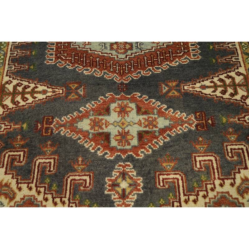 Hand Knotted Oriental 100% Wool Carpet Traditional Geometric Greys & Charcoal Viss Area Rug - 8' 11'' X 5' 11''