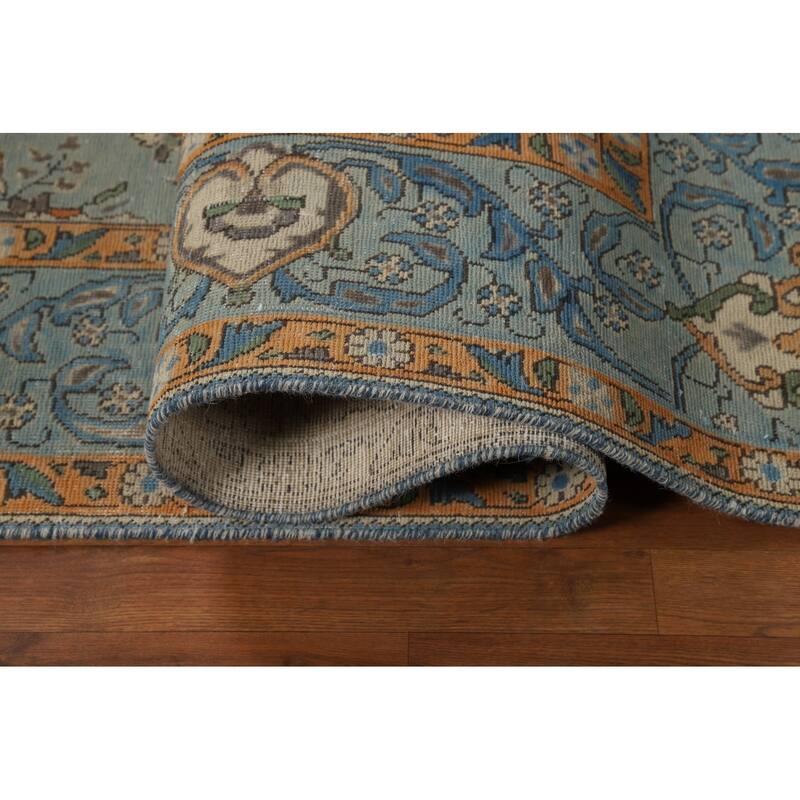Light Blue Floral Tabriz Persian Rug Hand-Knotted Wool Carpet - 7'7"x 11'1"