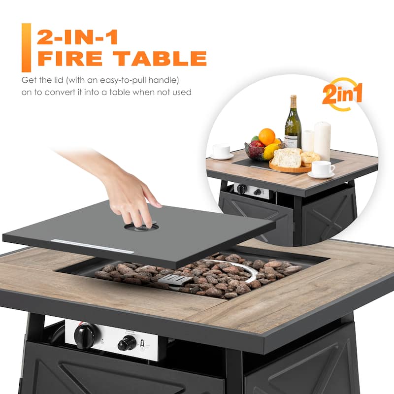 Outdoor 28 Inch 50,000 BTU Propane Gas Fire Pit Table with Cover, Black - 28 inch. x 26 inch.
