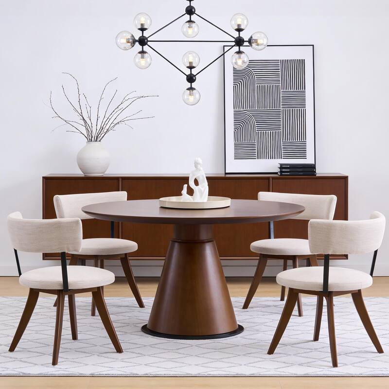 Christopher Knight Home - Modern Upholstered Rubber Wood Dining Chairs with Curved Back - Set of 4 - Beige,Walnut