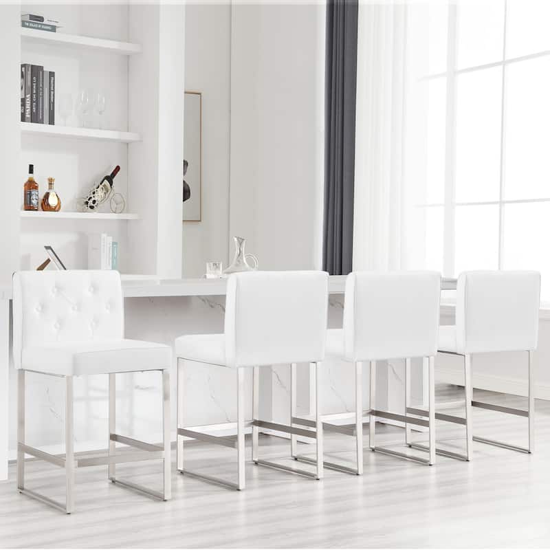 25" Faux Leather Upholstered Counter Height Bar Stools - 36.6"H x 18.9"W x 20.3"D