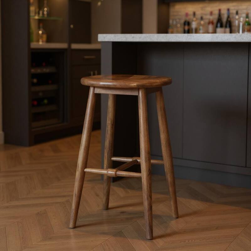 HomeRoots 30" Natural Solid Wood Backless Bar Height Bar Chair - Bar Height - Natural - Single