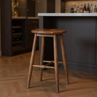 HomeRoots 30" Natural Solid Wood Backless Bar Height Bar Chair