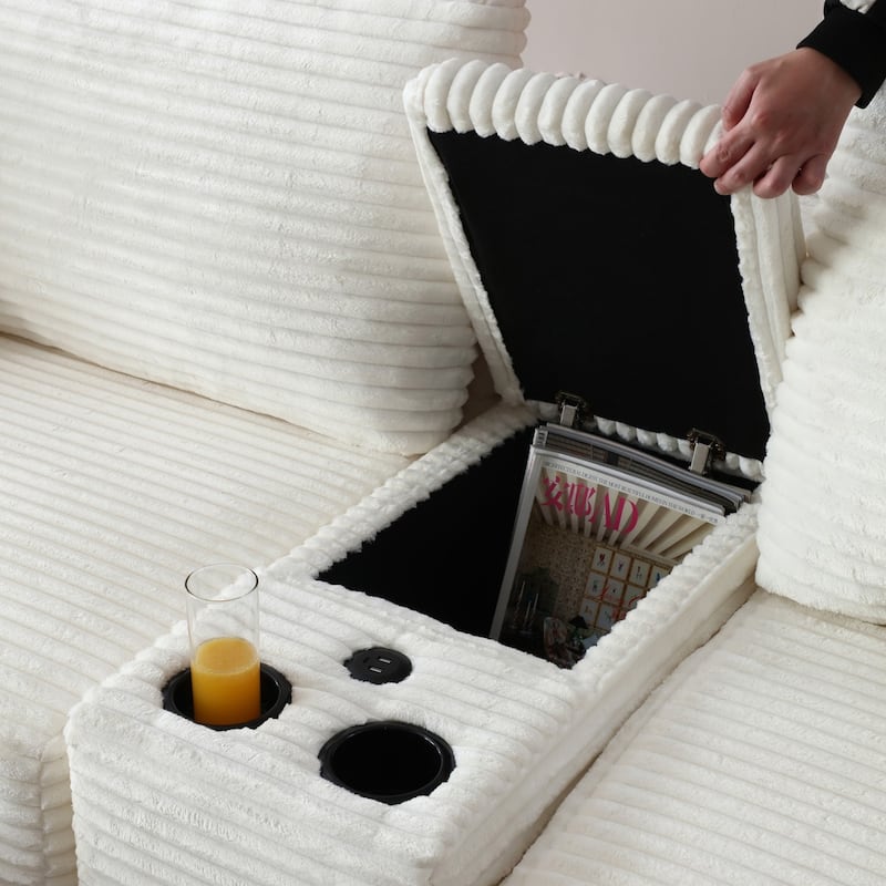 111" L-Shaped Corduroy Boneless Sectional Sofa with Ottoman