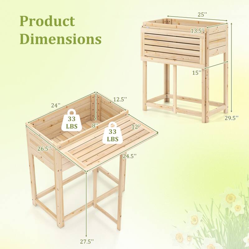 Gymax Wooden Raised Garden Bed w/ Legs Foldable Side Table Drainage