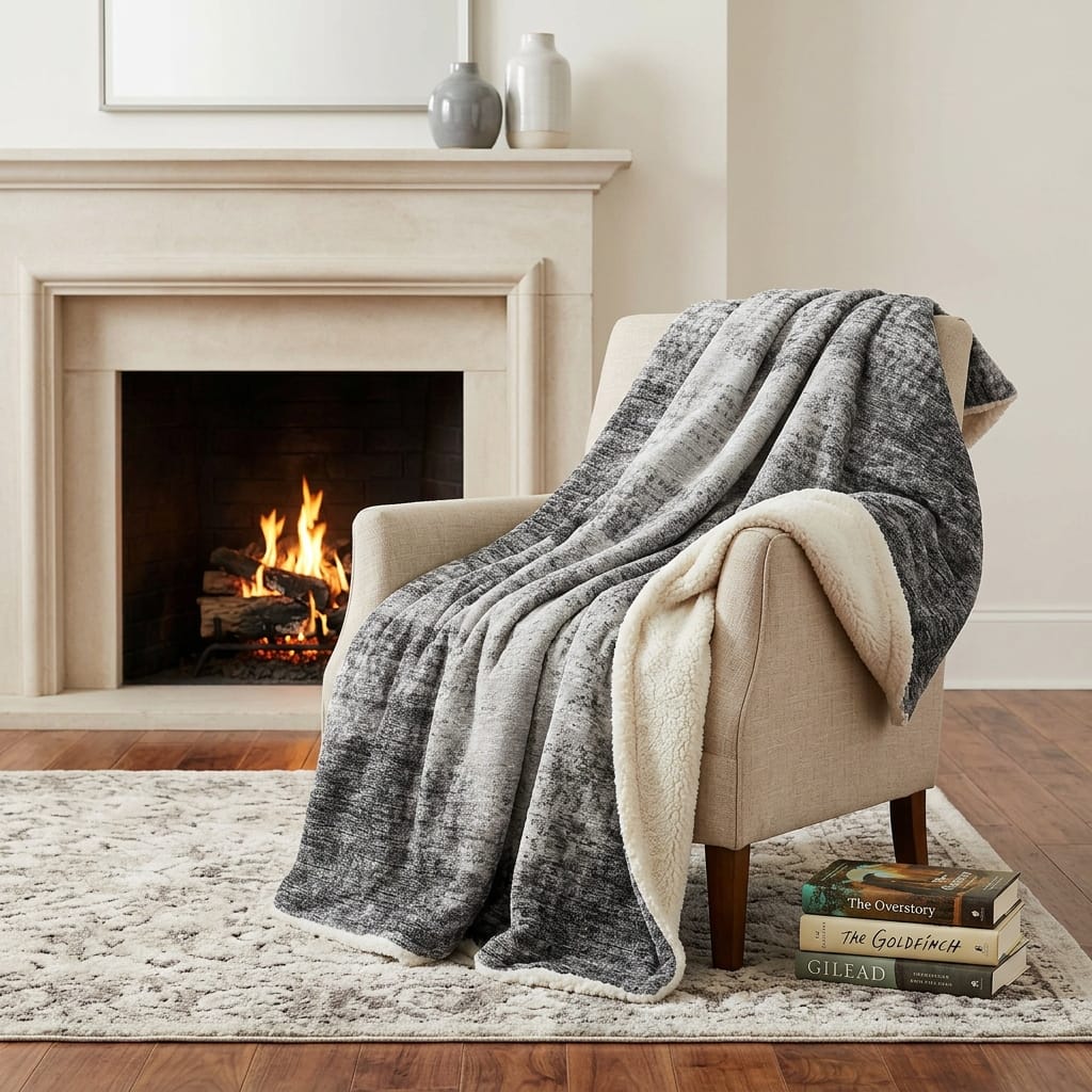 HomeRoots 50" X 70" Black And Beige Abstract Polyester Woven Plush Throw Blanket