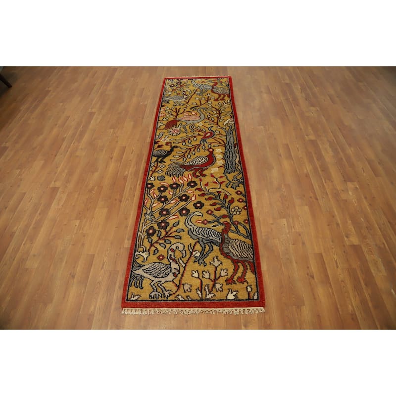 Hand Knotted Oriental 100% Wool Carpet Traditional Floral Yellow & Gold Ziegler Runner Rug - 8' 2'' X 2' 6''