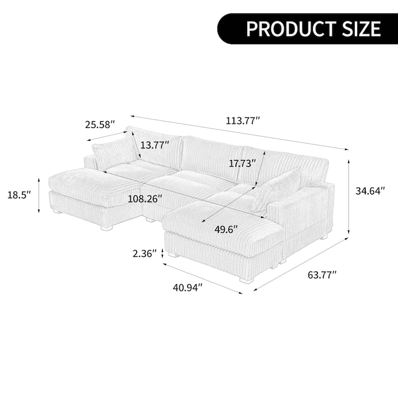 Oversied Plush Corduroy Fabric Modular Sectional Sofa with Chaise, Ottoman