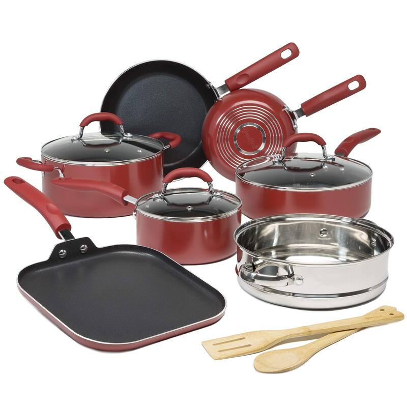Cookware Set with Premium NonStick Coating, Dishwasher Safe Pots and Pans, Tempered Glass Steam