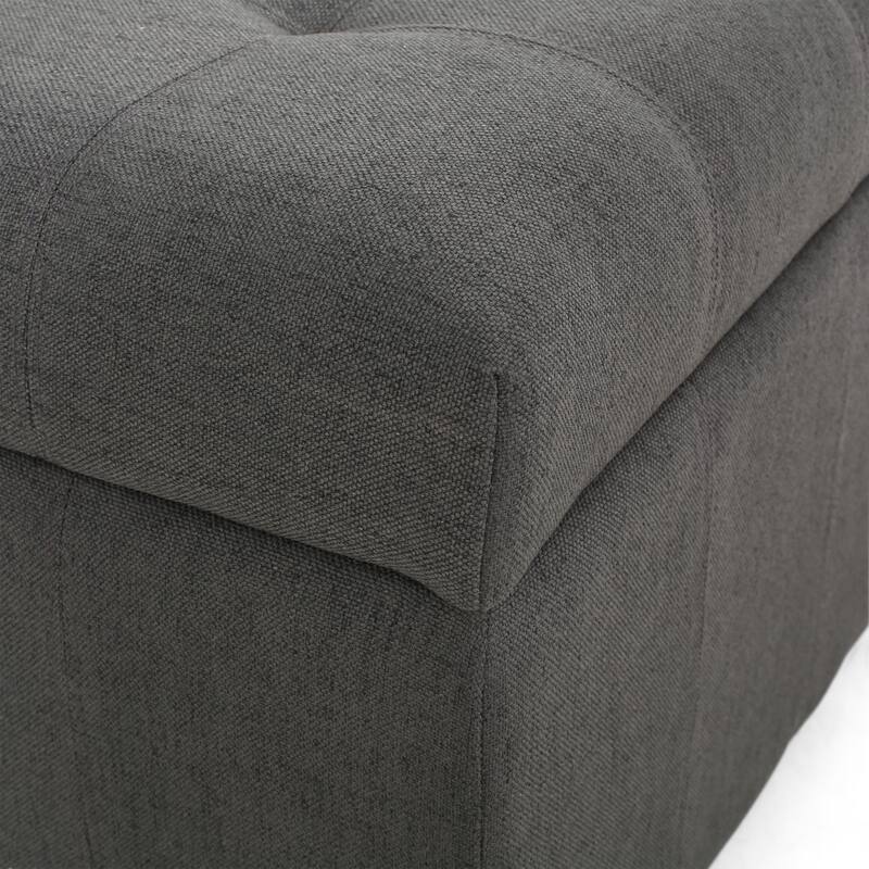 Upholstered Tufted Fabric Storage Ottoman, Dark Gray