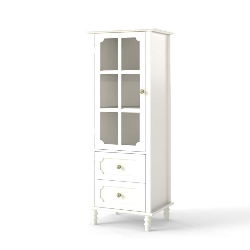 Minimalist Sideboard with Glass Doors & 2 Drawers, Modern Buffet Cabinet for Dining Room and Living Room
