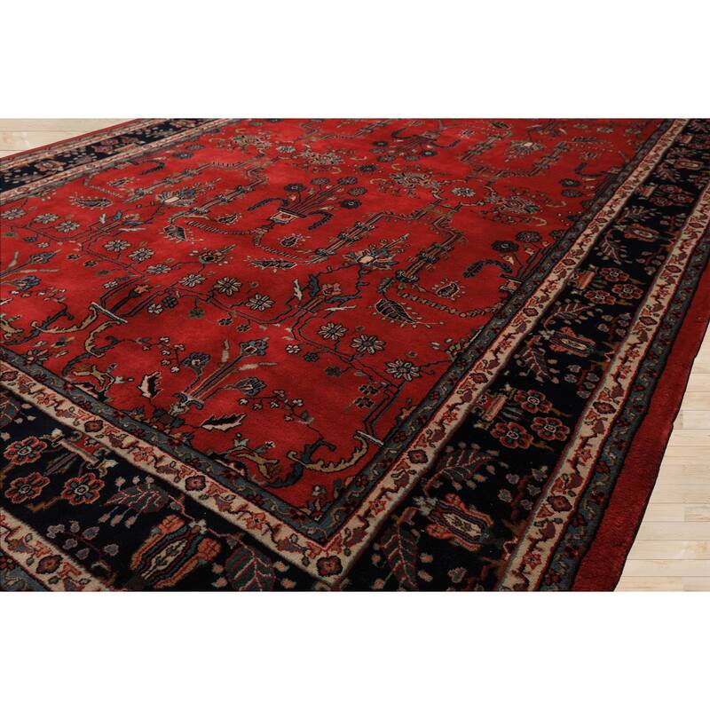 6'2''x9'1'' Hand Knotted Wool Burgundy Sarouk 200 KPSI Plush Pile Rug - 6' 2'' x 9' 1''