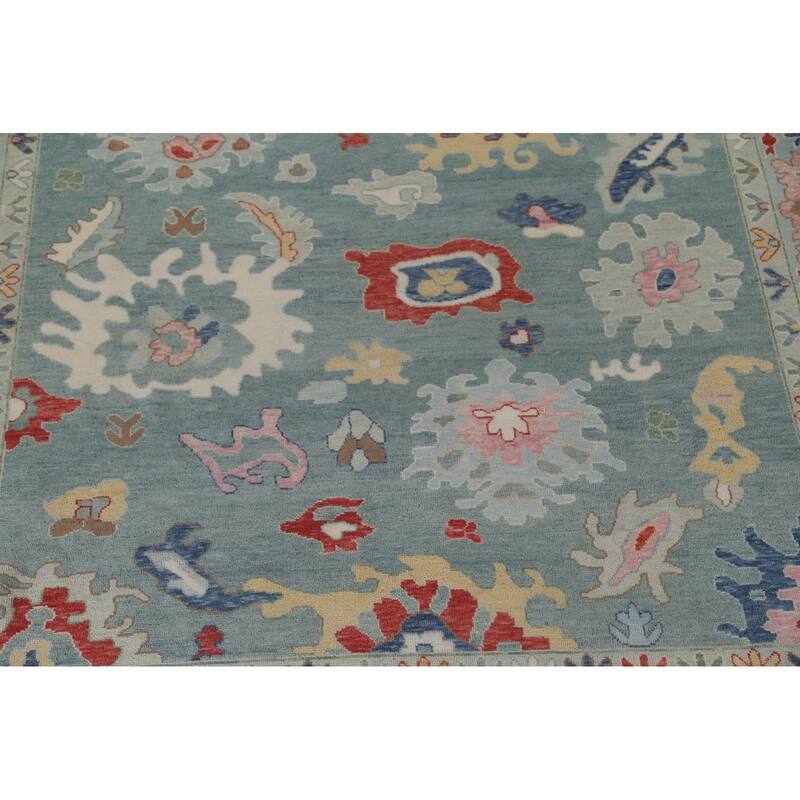 Blue Floral Oushak Oriental Large Area Rug Handmade Wool Carpet - 11'10"x 14'8"