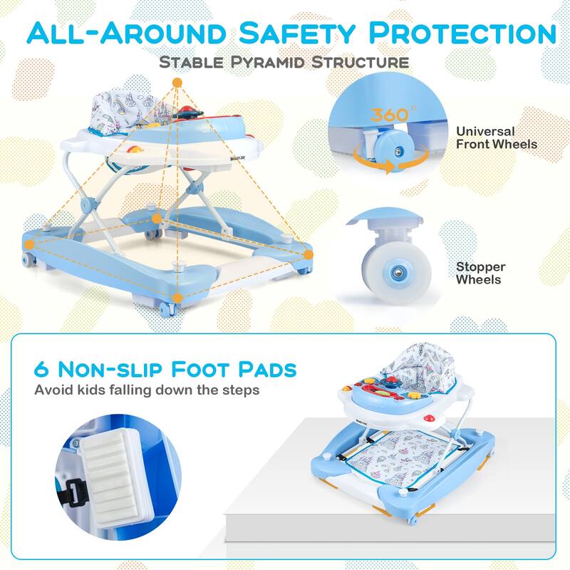 6 in 1 Foldable Baby Walker with Adjustable Height - 28" L x 24" W x 19.5" H