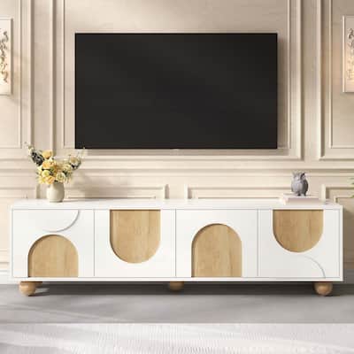 Farmhouse Media Console Table with Rebound Device,5 Solid Wood Legs