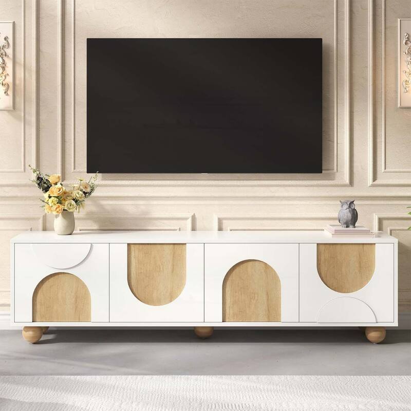 Farmhouse TV Stand with Cable Holes for TVs up to 75