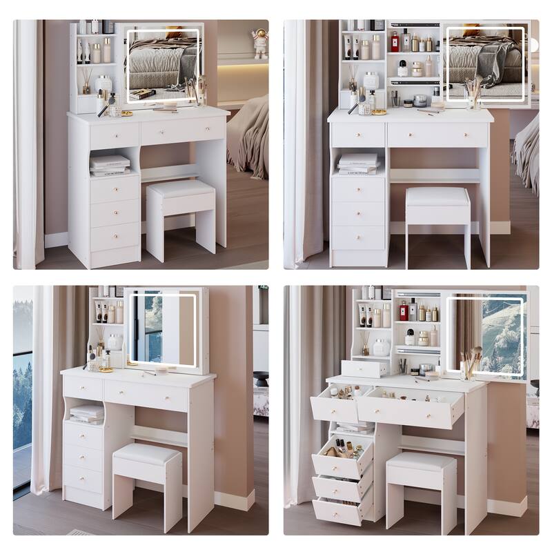 37" Large Vanity Set with LED Mirror and Storage
