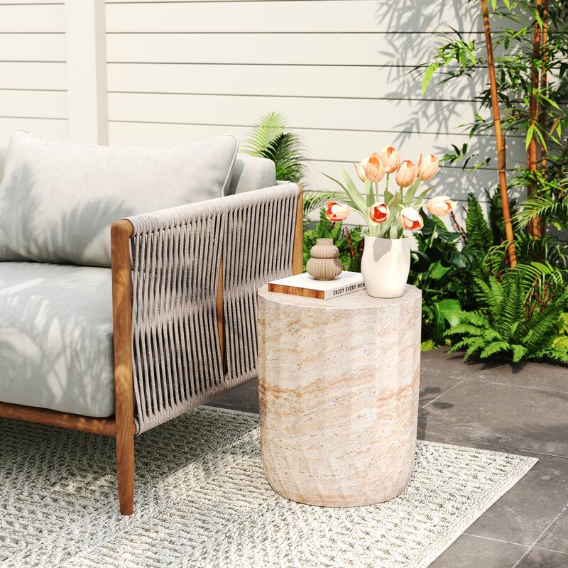 Outdoor/Indoor Lightweight Concrete Side Table,Cylinder Accent Table