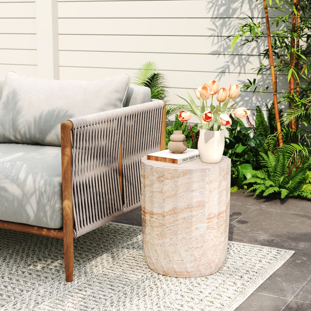 Outdoor/Indoor Lightweight Concrete Side Table,Cylinder Accent Table