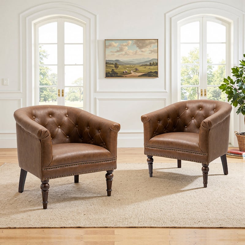 Alina Modern Tufted Tub Barrel Faux Leather Accent Chair