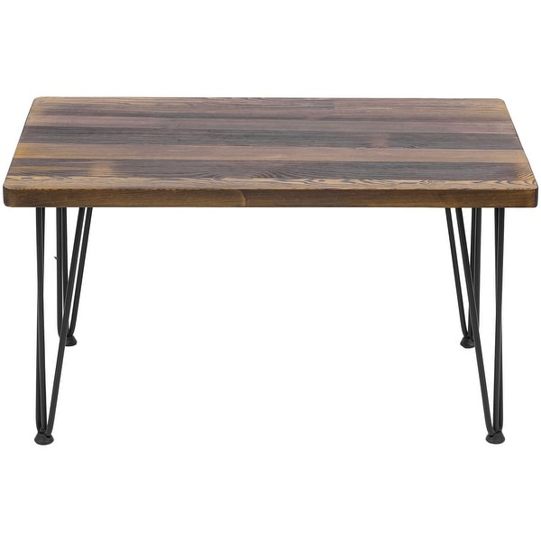 32 Inch Mid Century Solid Burnt Wood Rectangular Coffee Table with